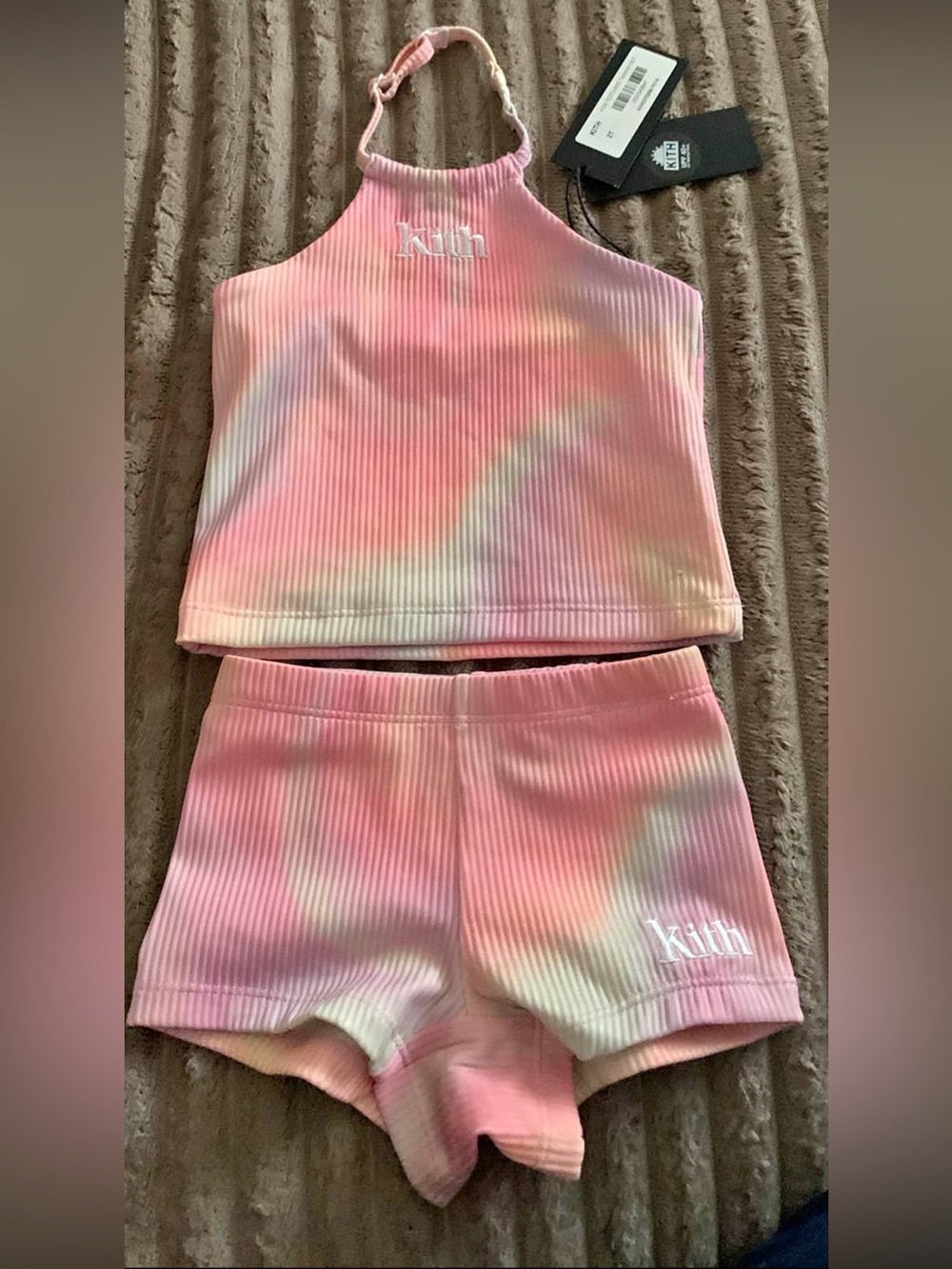 Kith Pink Tie-Dye Ribbed Halter Top & Shorts